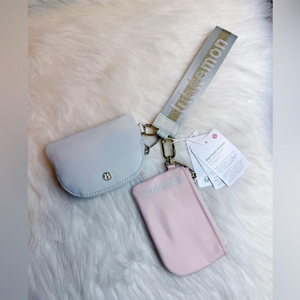 Lululemon Dual Pouch Wristlet Wordmark in Vapor/ Gold/ White new